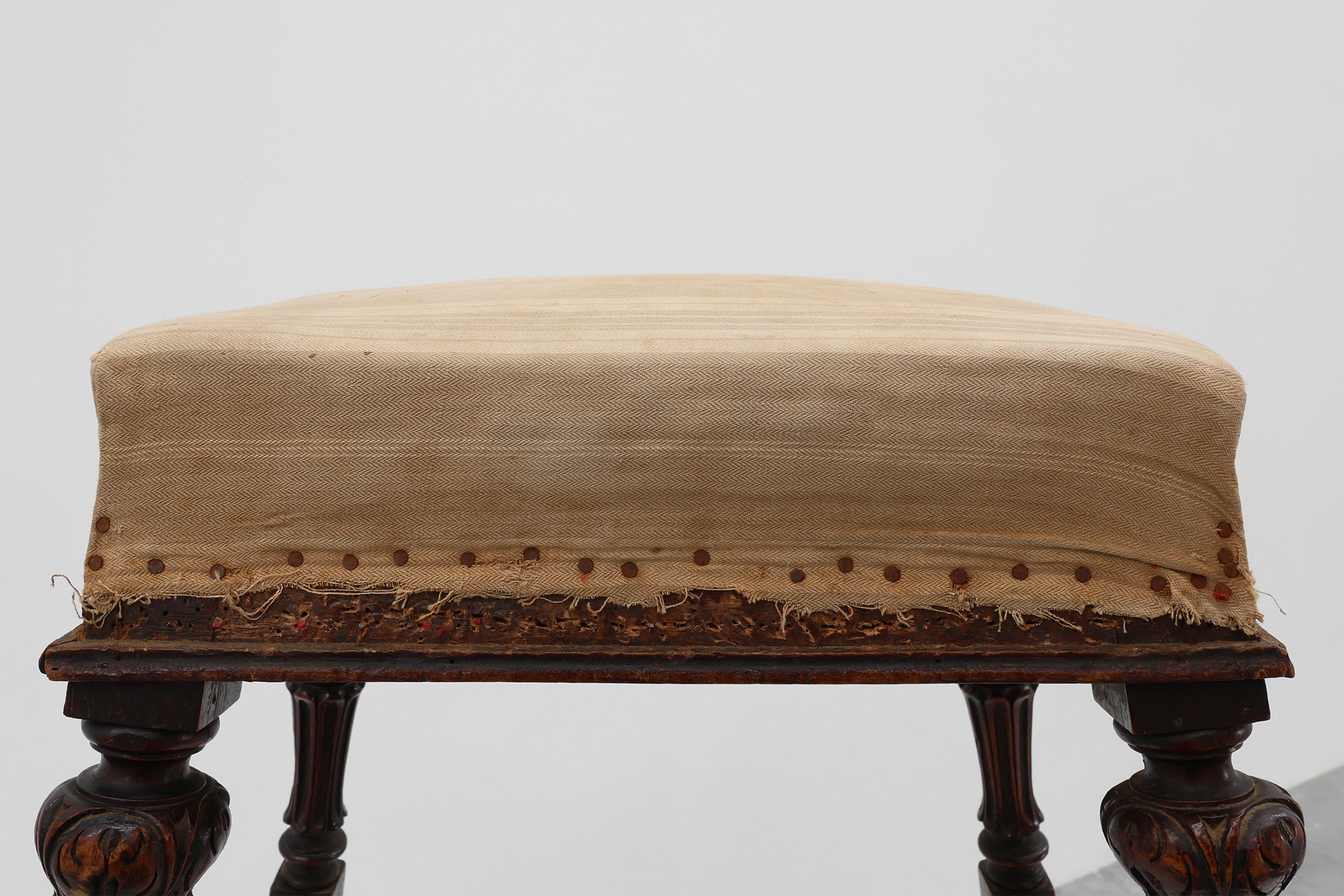 Baroque 19th century oak stool in Louis XV style, France thumbnail